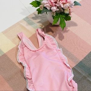 ☀️ Baby Girl Pink Stripe Ruffle Swimsuit w/ Snaps
